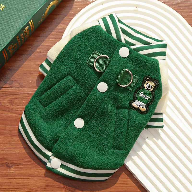 Cozy Fleece Dog Jacket, Sporty Baseball Style Dog Clothes for Everyday Comfort, Warm Puppy Clothes for Small Medium Breeds