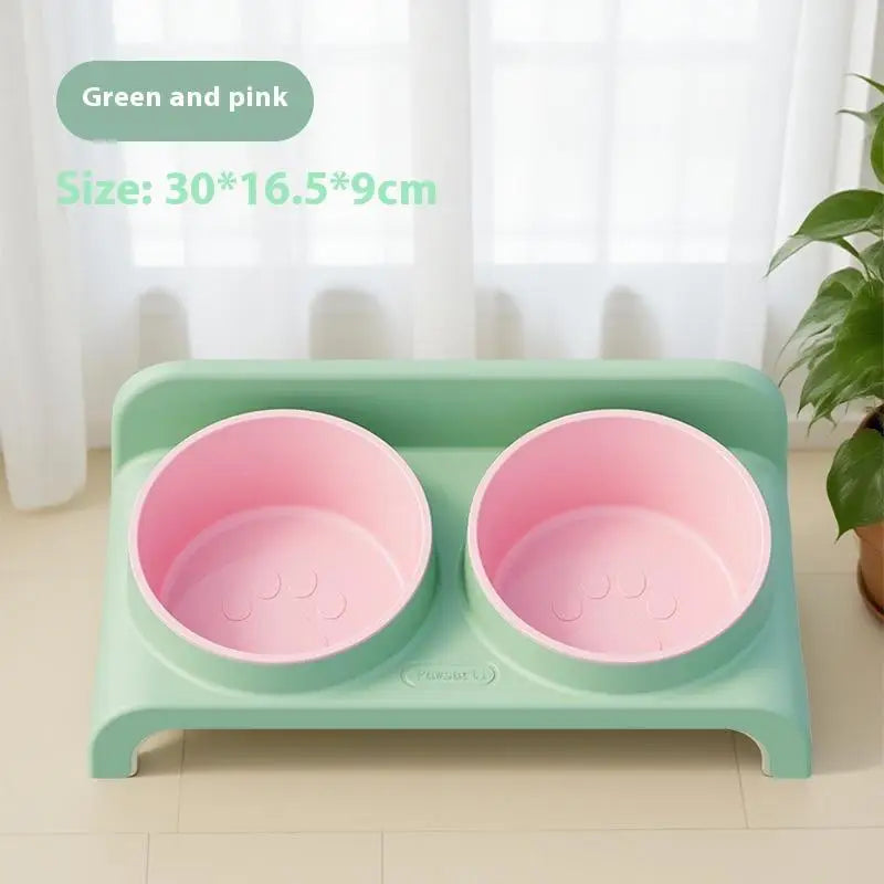 【E】Food Feeders Pet Cat Double Bowls Feeder Adjustable Height Cats Dogs Drinker Water Bowl Dish Elevated Feeding Kitten Supplies