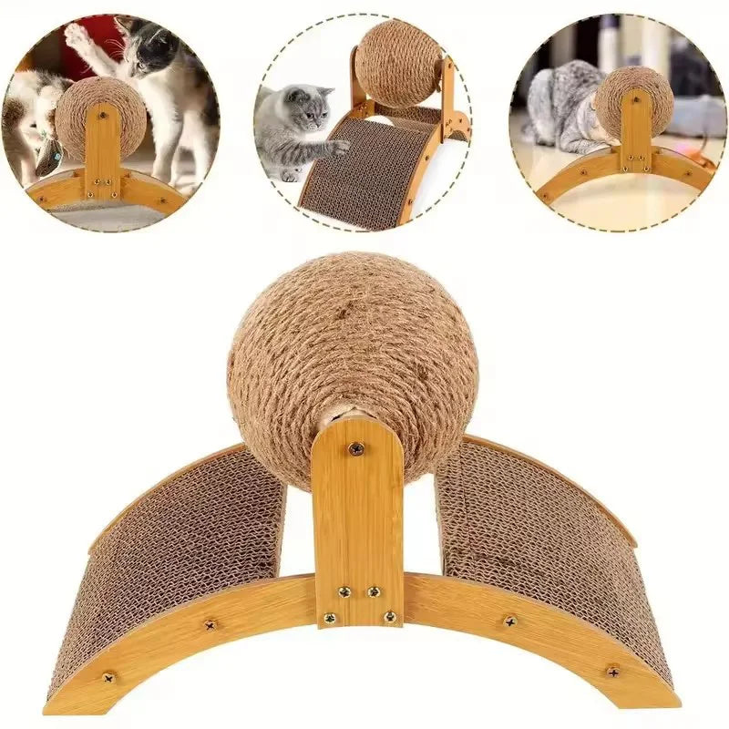 Wooden 2-in-1 Cat Scratcher, Ferris Wheel Vertical Scratching Ball, Sisal Ball, Honeycomb Grab Board, Wear-Resistant,Pet Toy