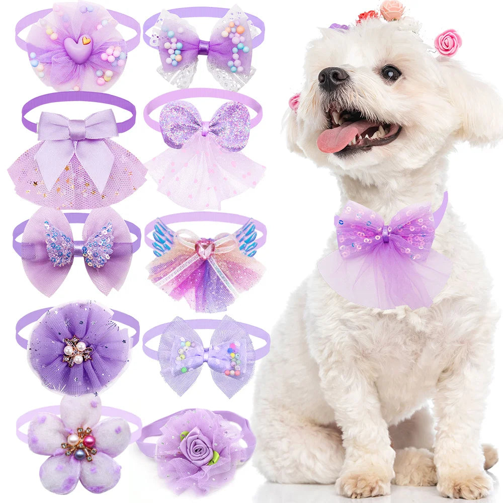 10pcs Pet Dog Bow Collar Adjustable Dog Cat Bows Collar Lace Bling Necktie for Small Dog Accessories Puppy Grooming Supplier