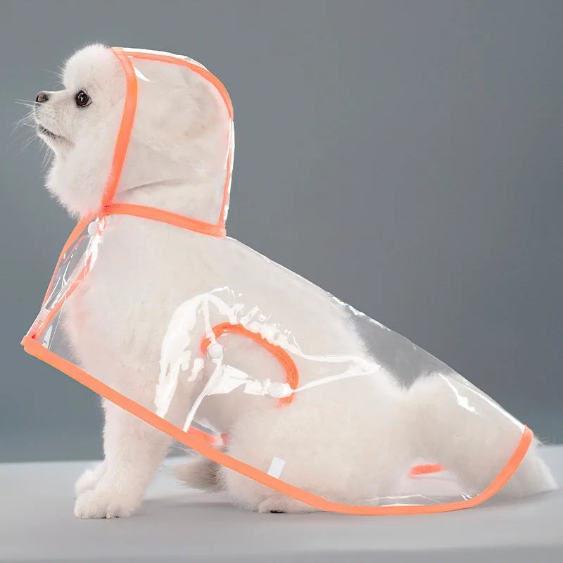 Dogs going out, transparent waterproof raincoat with hat pet raincoat