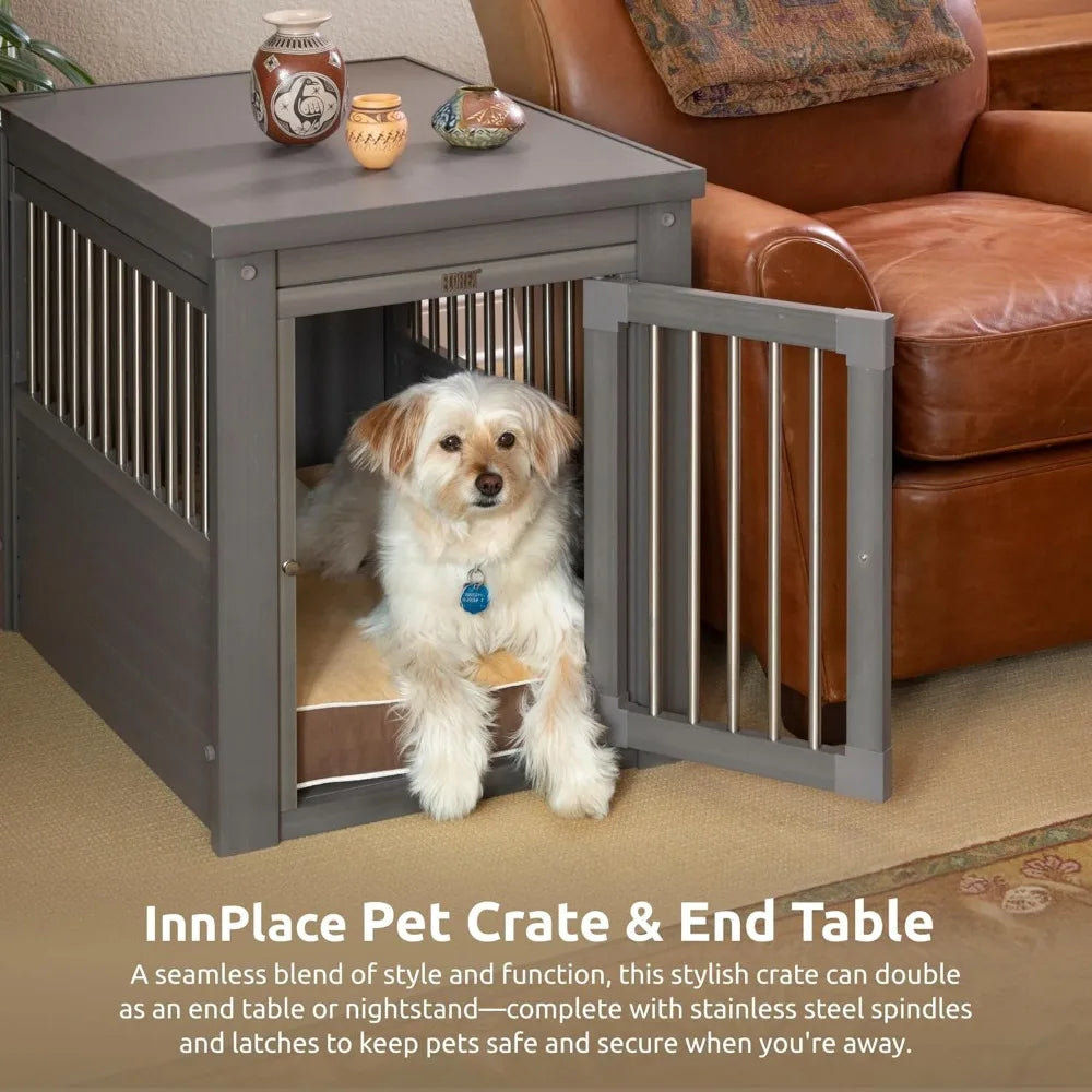 Furniture Style Pet Kennel - Convertible End Table for Small to XL Dogs, Durable Grey Crate with Tool-Free Assembly