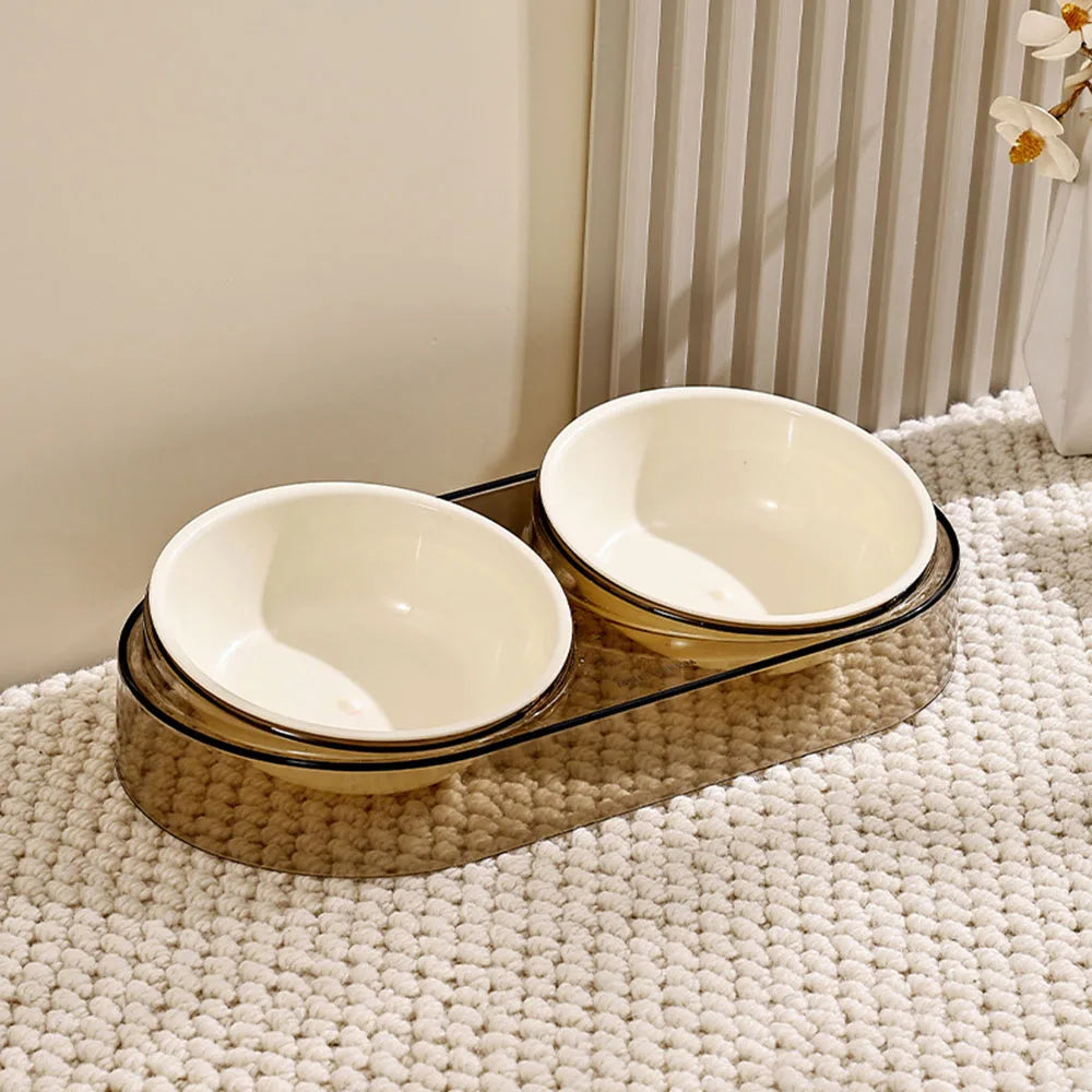 Transparent Pet Neck Protector Double Bowl, Macaron Color Water & Food Combo Bowl, Luxury Cat Bowl for Feeding & Drinking