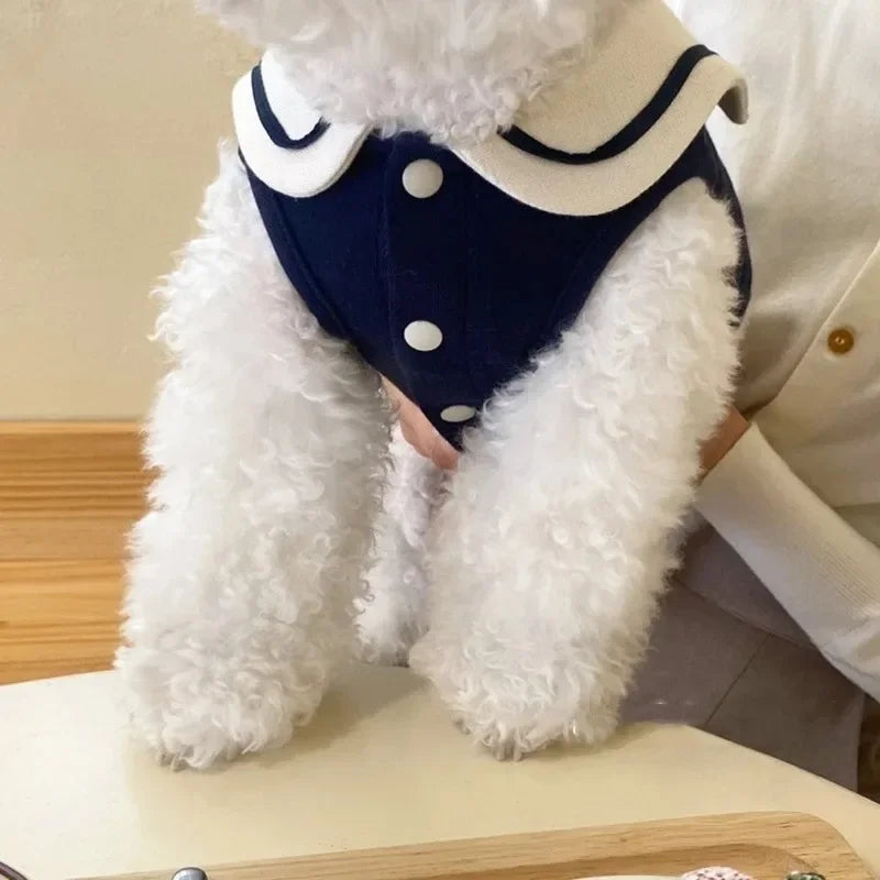 Sailor Collar Stripe Polo Shirt for Small and Medium Dogs Puppy Clothes Sweatshirt Cute Dog Vest T-Shirt