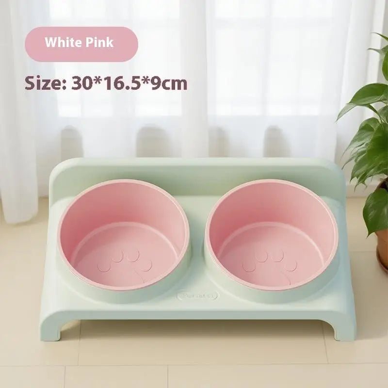 【E】Food Feeders Pet Cat Double Bowls Feeder Adjustable Height Cats Dogs Drinker Water Bowl Dish Elevated Feeding Kitten Supplies