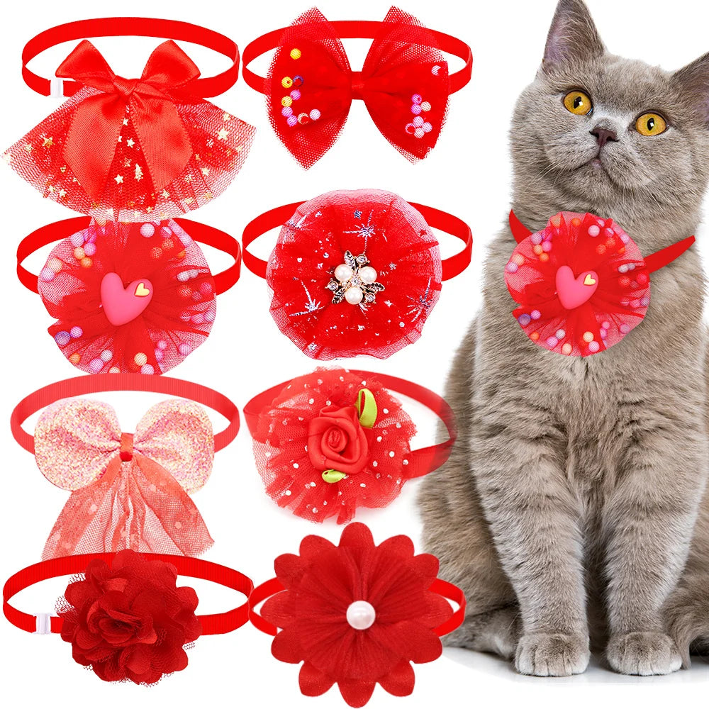 10pcs Pet Dog Bow Collar Adjustable Dog Cat Bows Collar Lace Bling Necktie for Small Dog Accessories Puppy Grooming Supplier