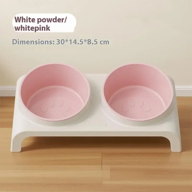 【E】Food Feeders Pet Cat Double Bowls Feeder Adjustable Height Cats Dogs Drinker Water Bowl Dish Elevated Feeding Kitten Supplies