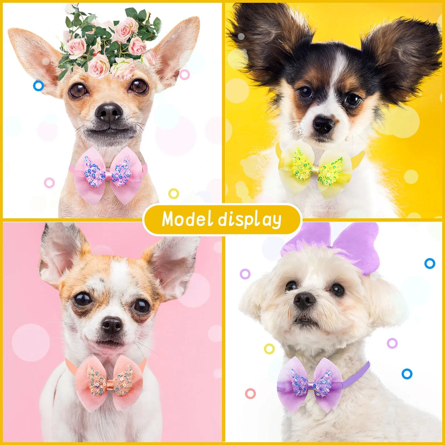 10pcs Pet Dog Bow Collar Adjustable Dog Cat Bows Collar Lace Bling Necktie for Small Dog Accessories Puppy Grooming Supplier