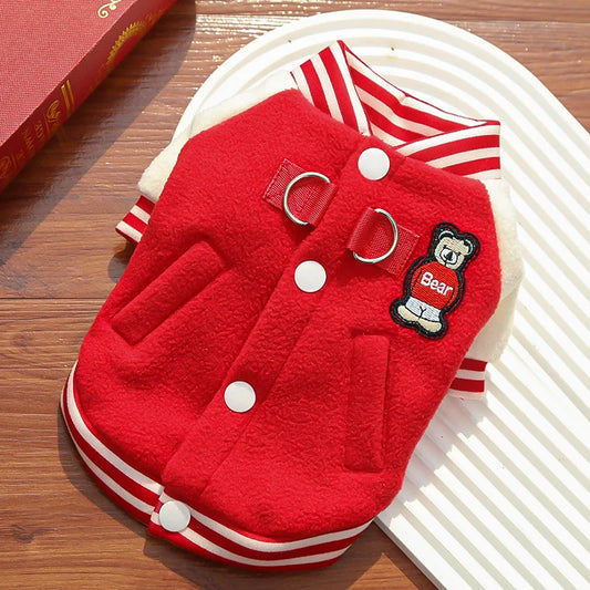 Cozy Fleece Dog Jacket, Sporty Baseball Style Dog Clothes  for Everyday Comfort, Warm Puppy Clothes for Small Medium Breeds