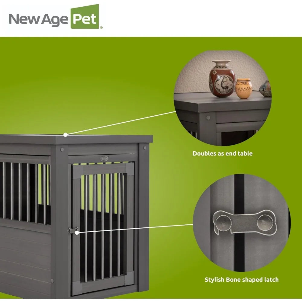 Furniture Style Pet Kennel - Convertible End Table for Small to XL Dogs, Durable Grey Crate with Tool-Free Assembly