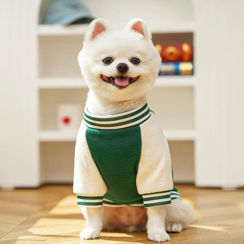 Cozy Fleece Dog Jacket, Sporty Baseball Style Dog Clothes  for Everyday Comfort, Warm Puppy Clothes for Small Medium Breeds