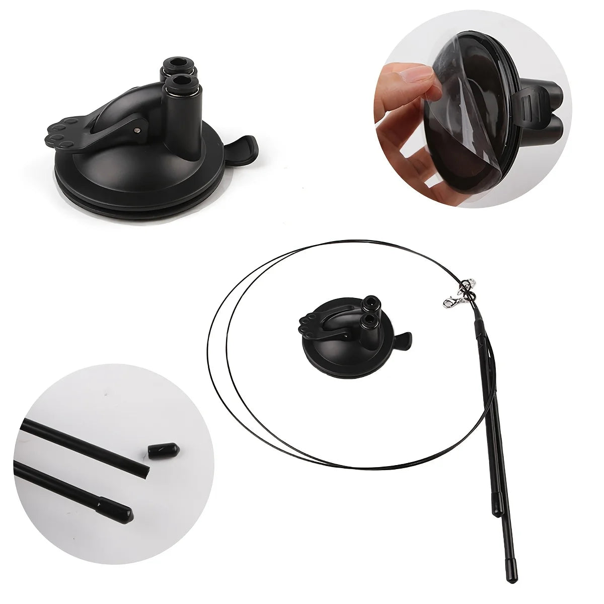 Interactive Cat Teaser Wand Set with Realistic Birds- Handfree Long Pole&Double Rod, Bell And Strong Suction Cup for Active Play