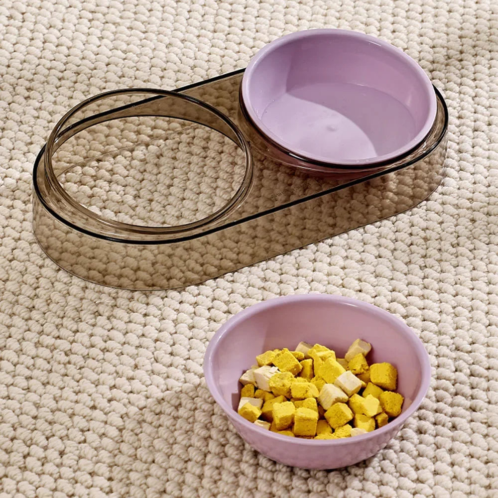 Transparent Pet Neck Protector Double Bowl, Macaron Color Water & Food Combo Bowl, Luxury Cat Bowl for Feeding & Drinking