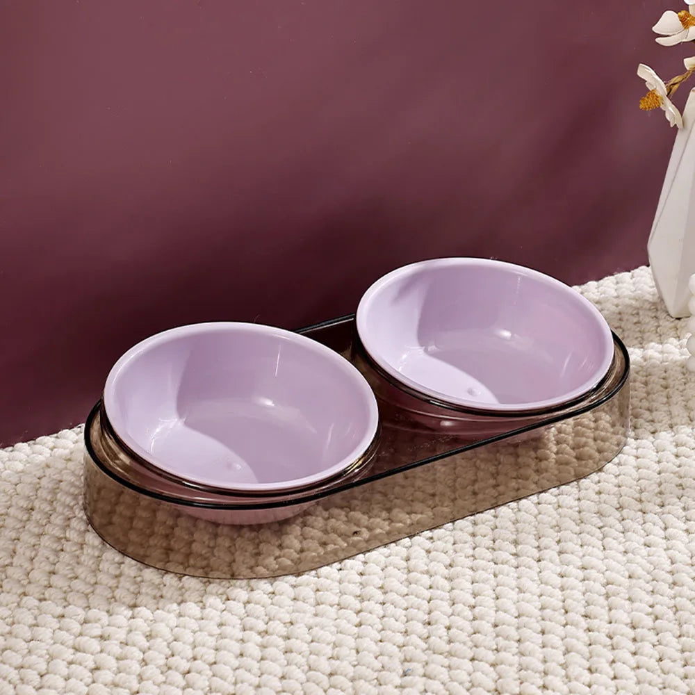 Transparent Pet Neck Protector Double Bowl, Macaron Color Water & Food Combo Bowl, Luxury Cat Bowl for Feeding & Drinking