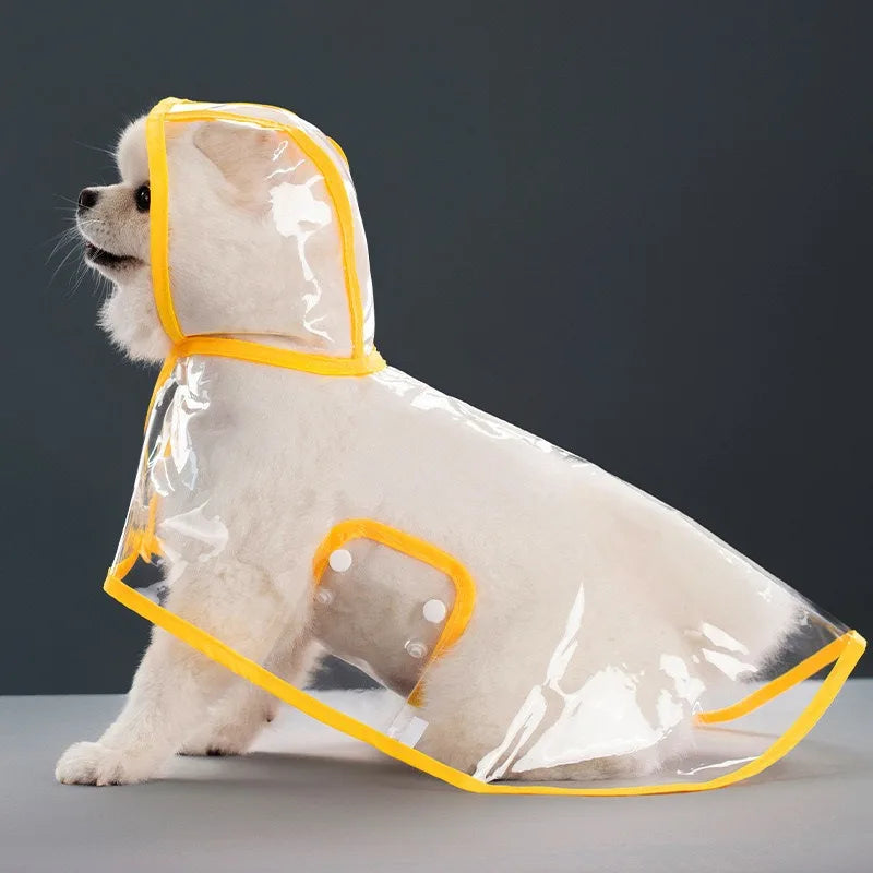 Dogs going out, transparent waterproof raincoat with hat pet raincoat