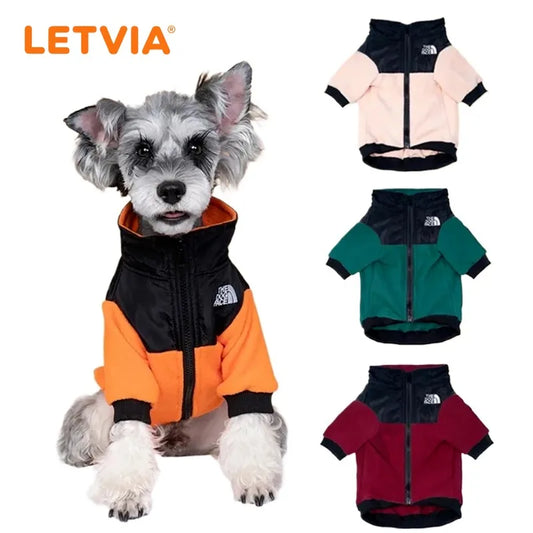 LETVIA Winter Pet Clothing Fashion Warm Dog Jacket Coat Windproof Dual Color Down Polar Fleece Jacket for Large Medium Small Pet