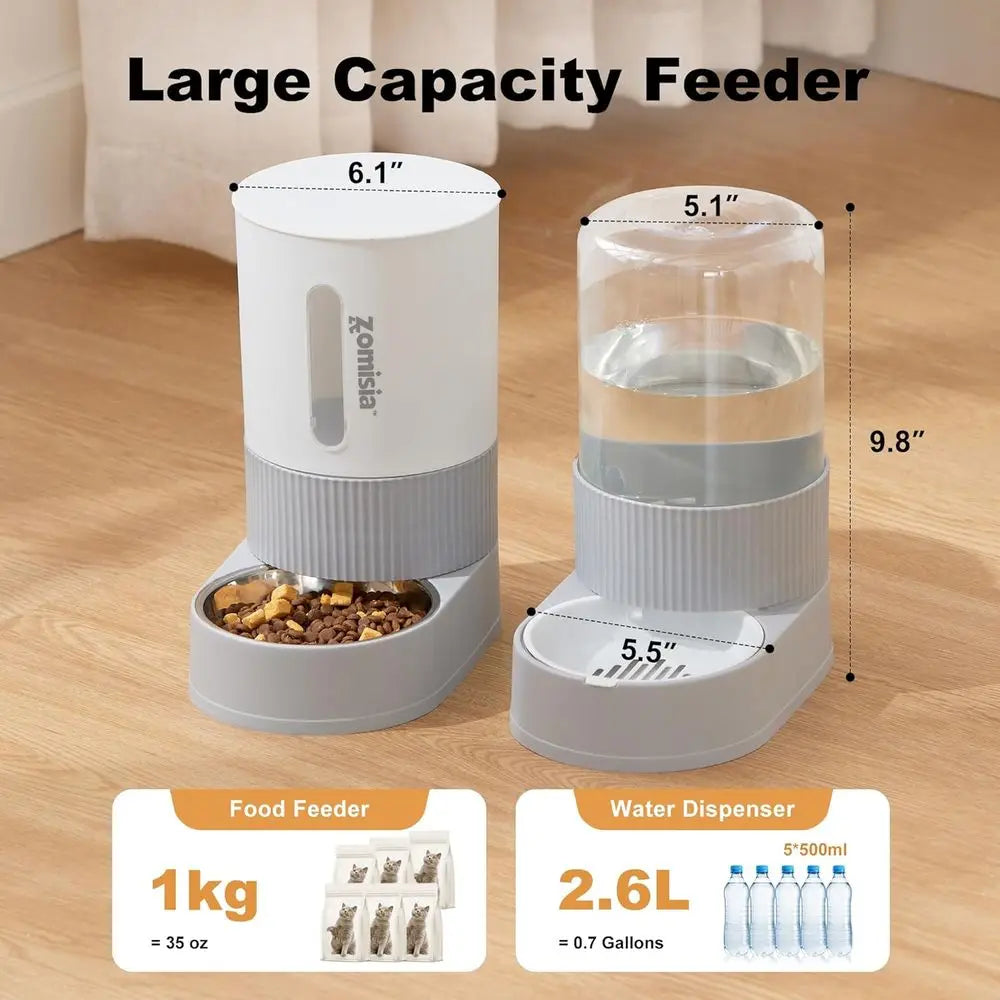 Gravity Cat Feeder and Water Dispenser - Automatic Cat Food and Water Dispenser with Stainless Steel Bowl, 2 Pack Pet Self Feedi