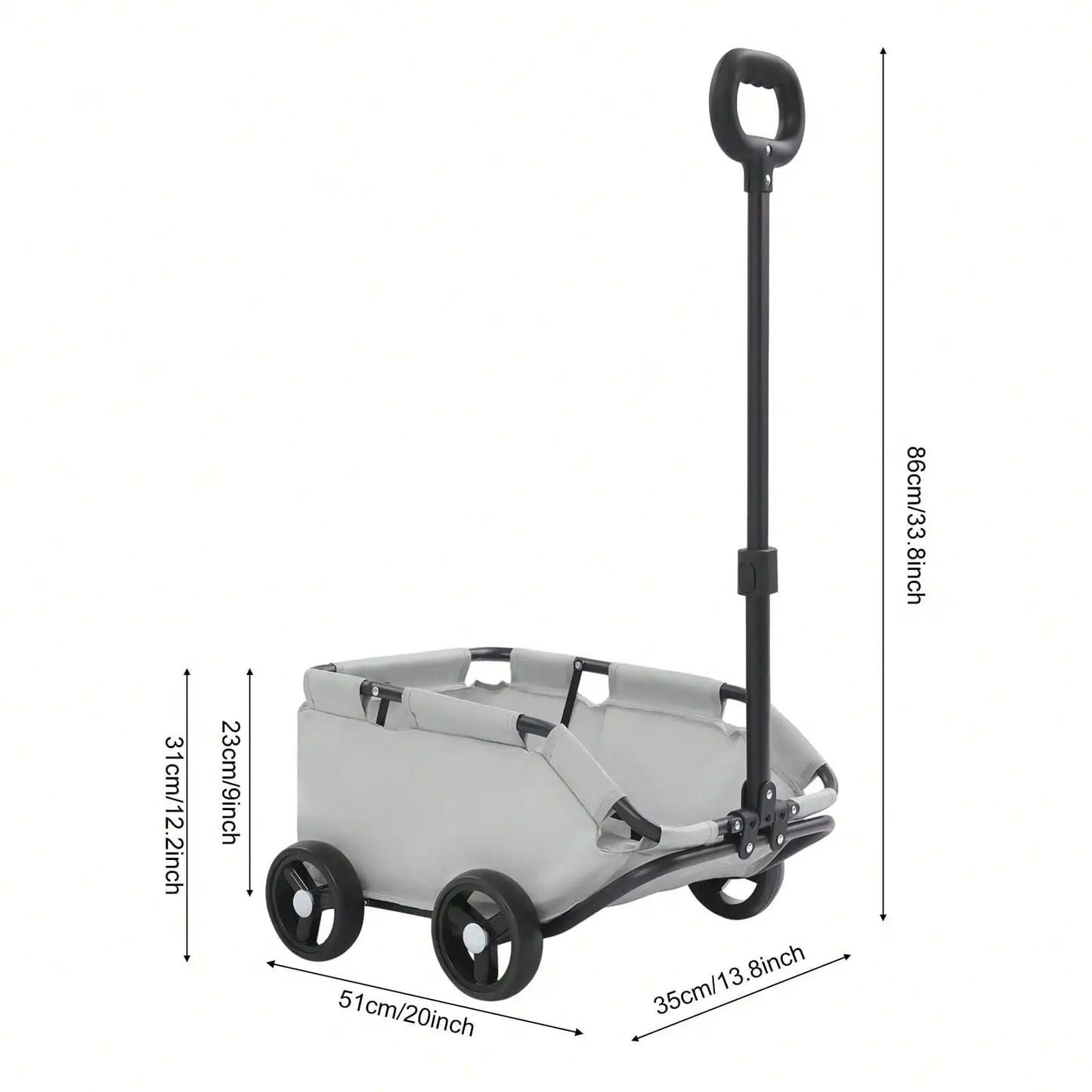 Gray Foldable Dog Stroller Portable Adjustable Pull Rod Pet Travel Carrier Cart Shock-Absorbent Smooth-Rolling for Small Pets