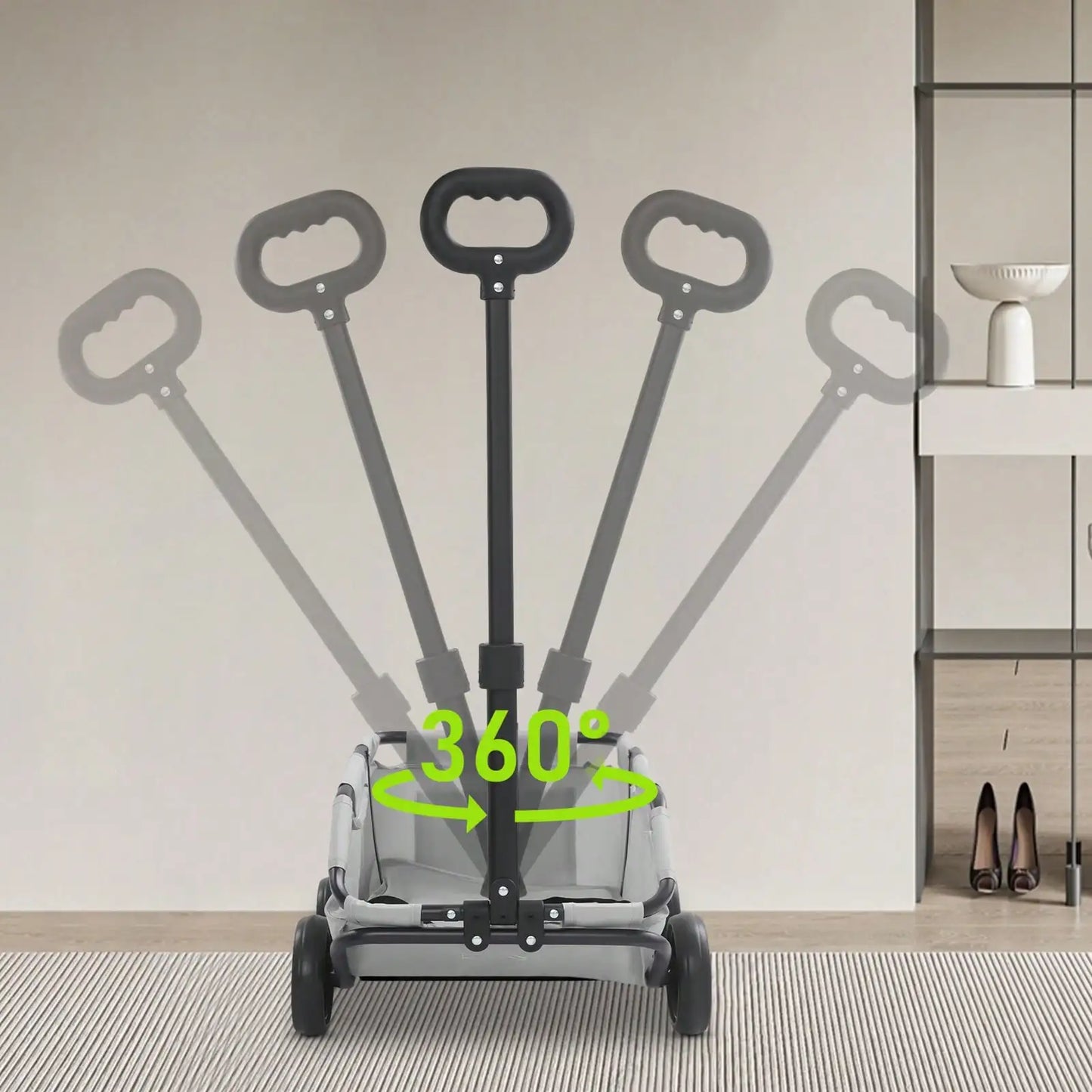 Gray Foldable Dog Stroller Portable Adjustable Pull Rod Pet Travel Carrier Cart Shock-Absorbent Smooth-Rolling for Small Pets