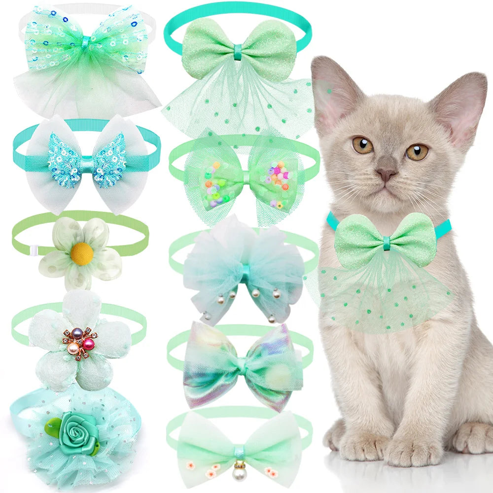 10pcs Pet Dog Bow Collar Adjustable Dog Cat Bows Collar Lace Bling Necktie for Small Dog Accessories Puppy Grooming Supplier