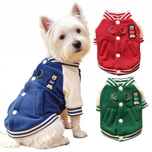 Cozy Fleece Dog Jacket, Sporty Baseball Style Dog Clothes  for Everyday Comfort, Warm Puppy Clothes for Small Medium Breeds