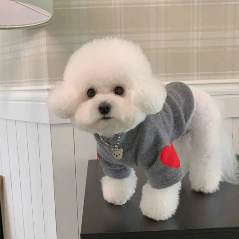 Autumn Winter Plush Love Sweater Pet Dog Cat Solid Base Coat Puppy Teddy Yorkshire Thickened Warm Clothing Lovely Clothes