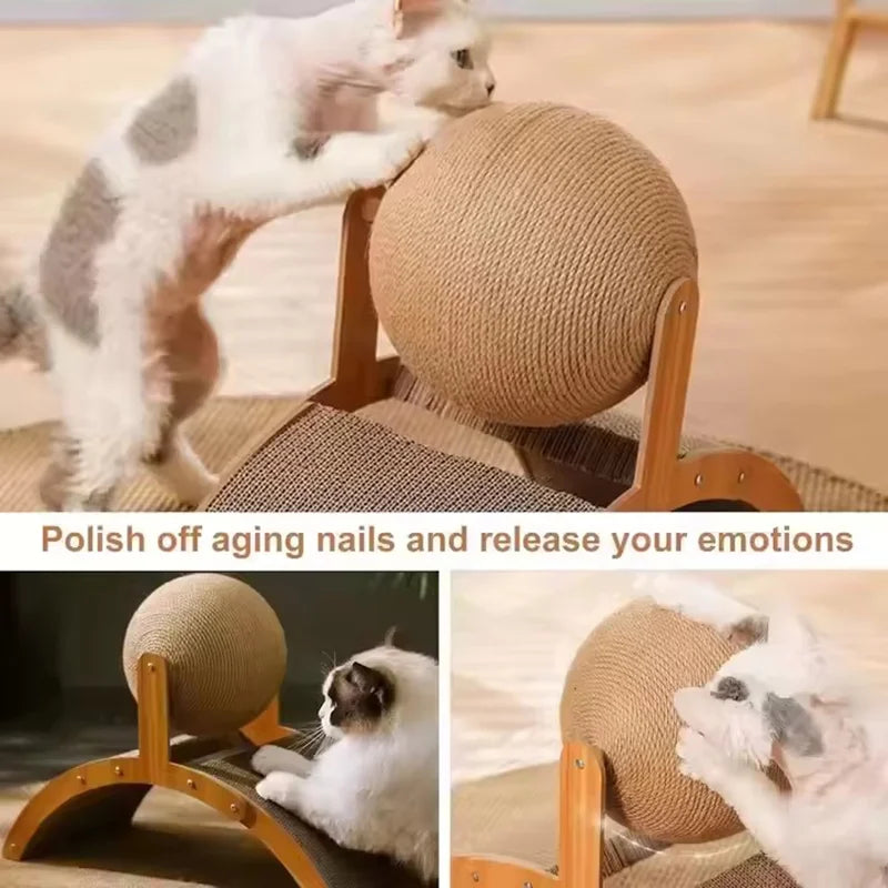 Wooden 2-in-1 Cat Scratcher, Ferris Wheel Vertical Scratching Ball, Sisal Ball, Honeycomb Grab Board, Wear-Resistant,Pet Toy