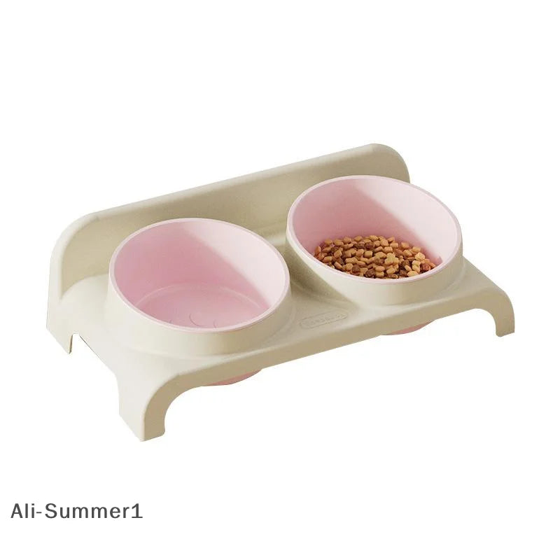 【E】Food Feeders Pet Cat Double Bowls Feeder Adjustable Height Cats Dogs Drinker Water Bowl Dish Elevated Feeding Kitten Supplies
