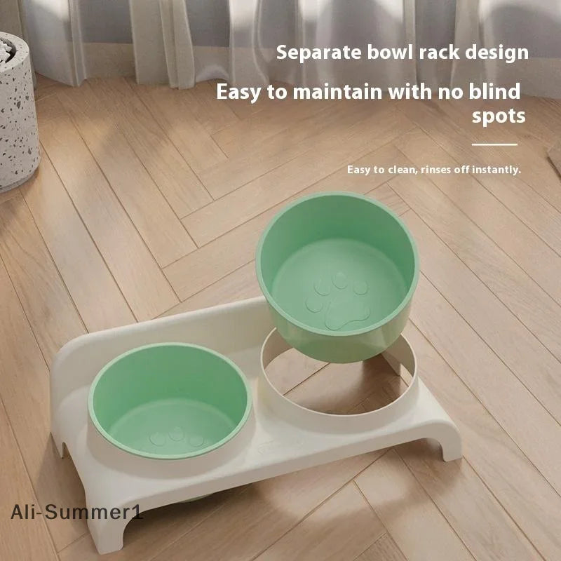 【E】Food Feeders Pet Cat Double Bowls Feeder Adjustable Height Cats Dogs Drinker Water Bowl Dish Elevated Feeding Kitten Supplies