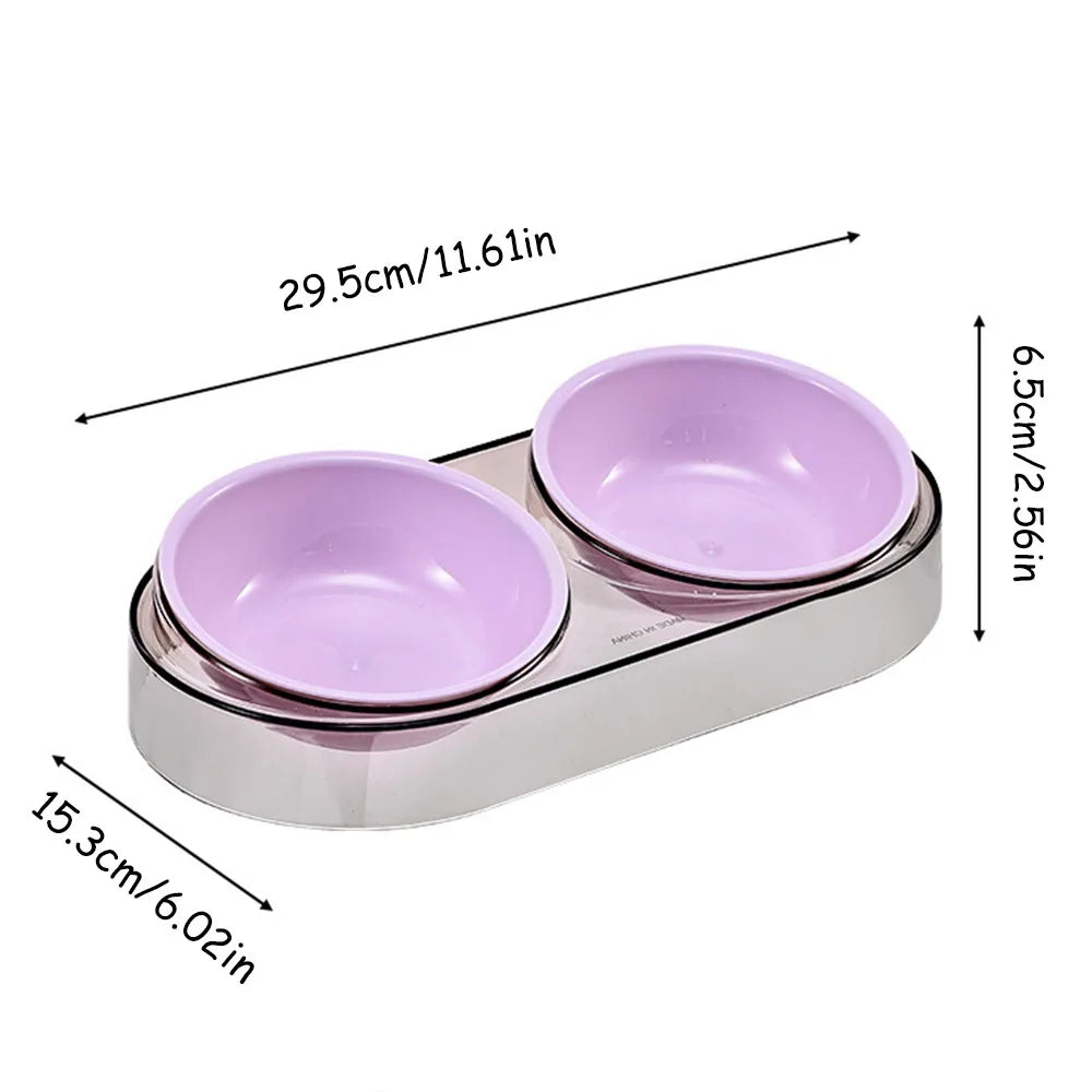 Transparent Pet Neck Protector Double Bowl, Macaron Color Water & Food Combo Bowl, Luxury Cat Bowl for Feeding & Drinking
