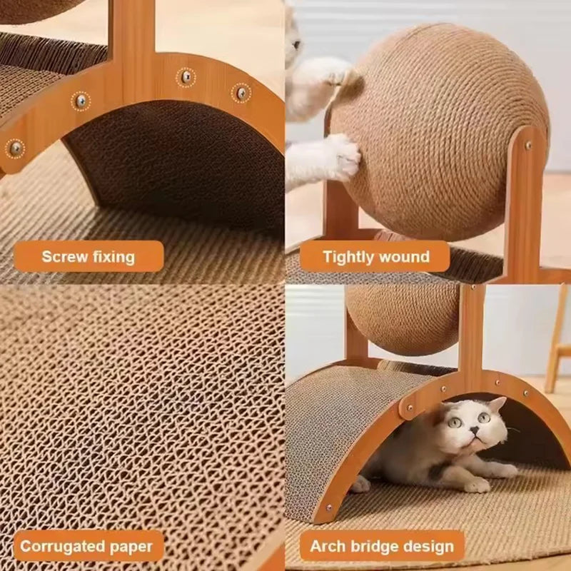 Wooden 2-in-1 Cat Scratcher, Ferris Wheel Vertical Scratching Ball, Sisal Ball, Honeycomb Grab Board, Wear-Resistant,Pet Toy