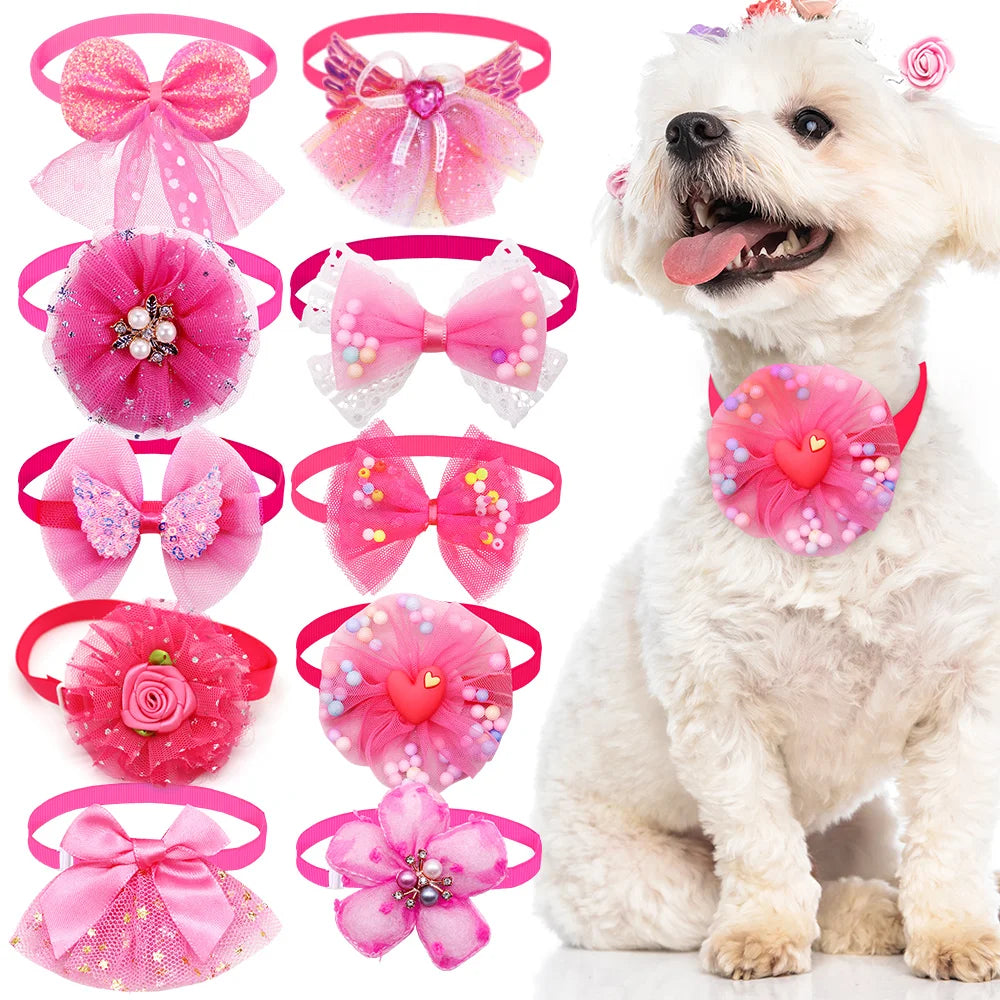 10pcs Pet Dog Bow Collar Adjustable Dog Cat Bows Collar Lace Bling Necktie for Small Dog Accessories Puppy Grooming Supplier