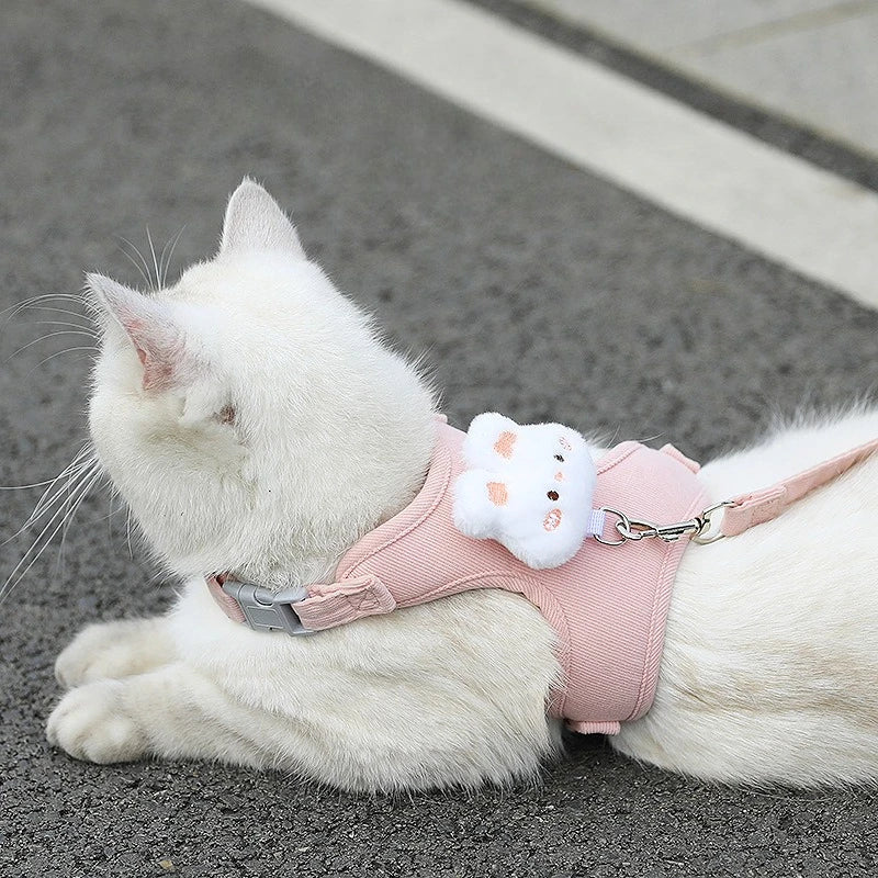 Adjustable Cat Harness Leash for Outdoor Travel Walking Soft and Breathable Pet Harnesses for Cat Kitten Puppy