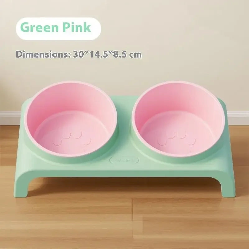 【E】Food Feeders Pet Cat Double Bowls Feeder Adjustable Height Cats Dogs Drinker Water Bowl Dish Elevated Feeding Kitten Supplies