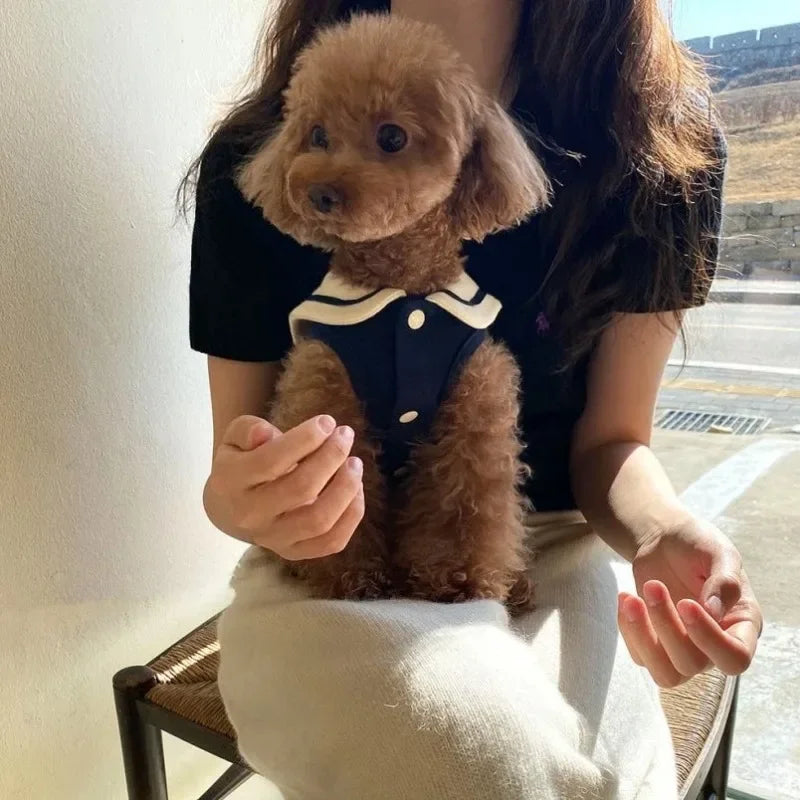 Sailor Collar Stripe Polo Shirt for Small and Medium Dogs Puppy Clothes Sweatshirt Cute Dog Vest T-Shirt