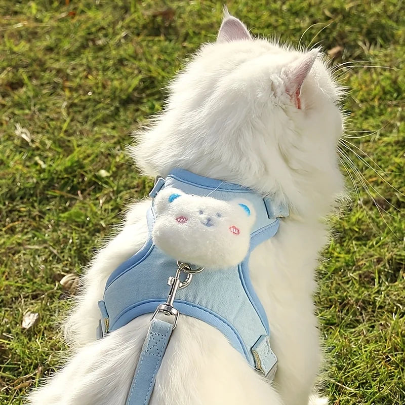 Adjustable Cat Harness Leash for Outdoor Travel Walking Soft and Breathable Pet Harnesses for Cat Kitten Puppy